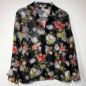 Notations Black Floral Sheer Blouse